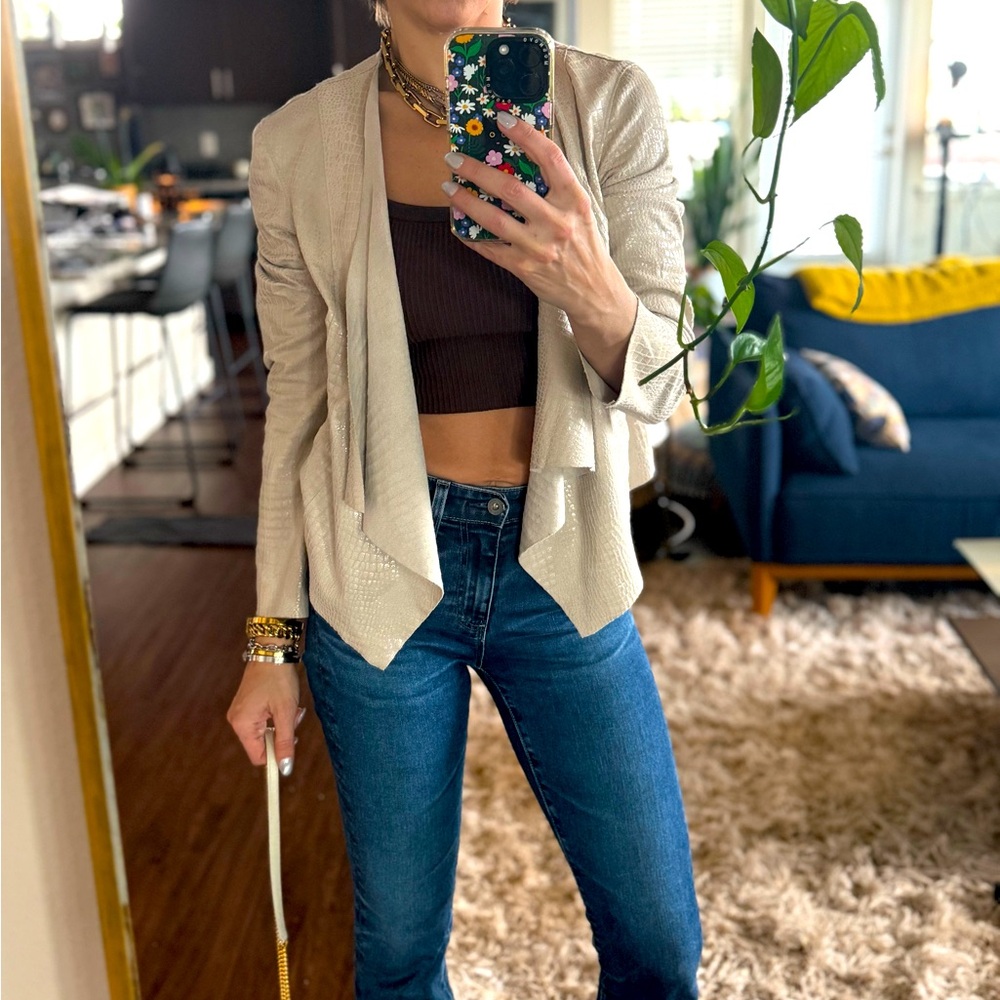 BLANKNYC Faux Leather and Suede Drape Front Jacket